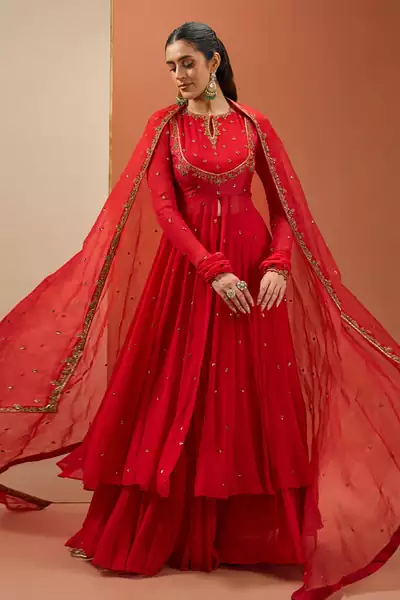 Red anarkali set
