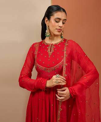 Red anarkali set 3
