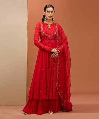 Red anarkali set 4