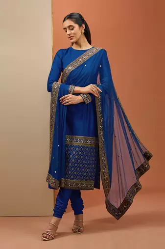 Blue straight kurta set