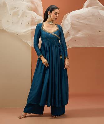 Blue angrakha anarkali set 3