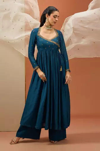 Blue angrakha anarkali set