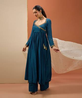 Blue angrakha anarkali set 1