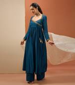 Blue angrakha anarkali set
