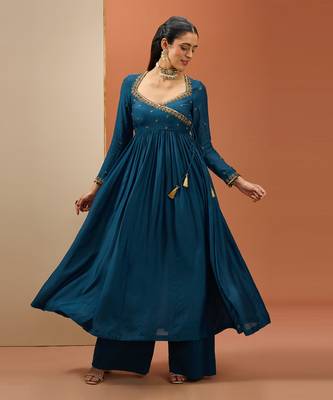 Blue angrakha anarkali set 4
