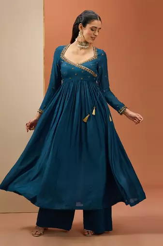 Blue angrakha anarkali set