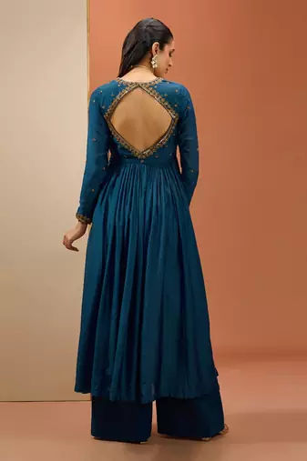 Blue angrakha anarkali set