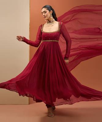 Mehroon anarkali set 1
