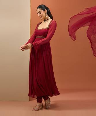 Mehroon anarkali set 3