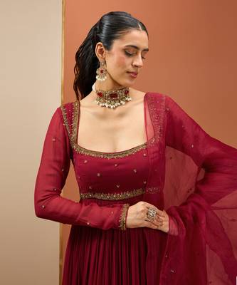 Mehroon anarkali set 4