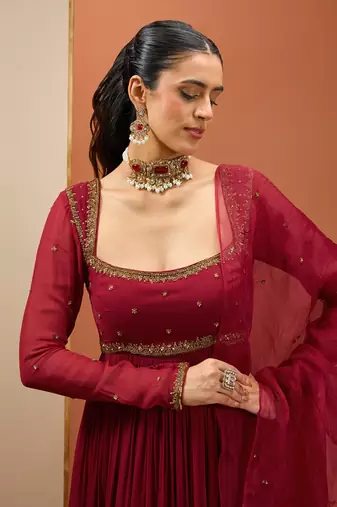 Mehroon anarkali set
