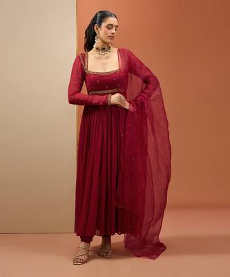 Mehroon anarkali set 5