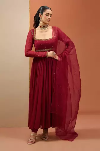 Mehroon anarkali set