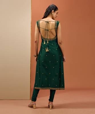 Emerald green long kurta set 2