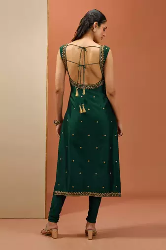 Emerald green long kurta set