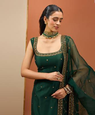 Emerald green long kurta set 3