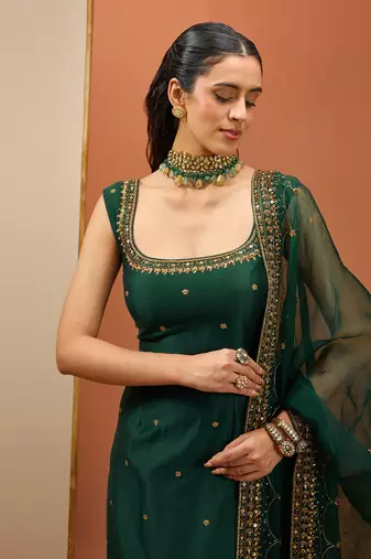 Emerald green long kurta set