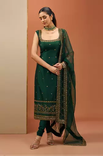 Emerald green long kurta set