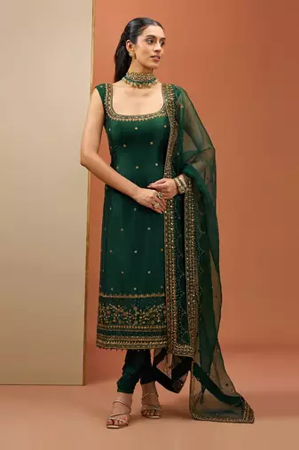 Emerald green long kurta set