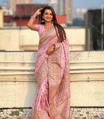 Lavender pashmina kashmiri silk zari woven saree