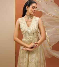 Offwhite golden lasses anarkali set