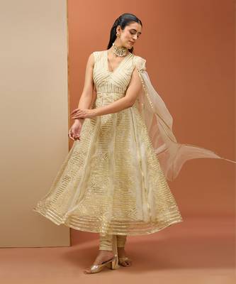 Offwhite golden lasses anarkali set 3