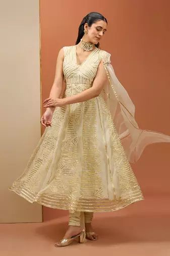 Offwhite golden lasses anarkali set
