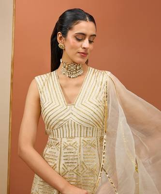 Offwhite golden lasses anarkali set 4