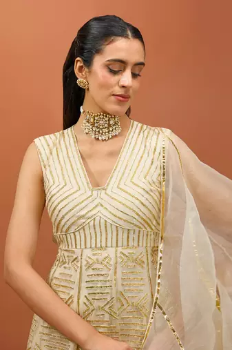 Offwhite golden lasses anarkali set