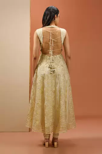 Offwhite golden lasses anarkali set