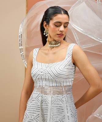 White peplum with silver gota set 2