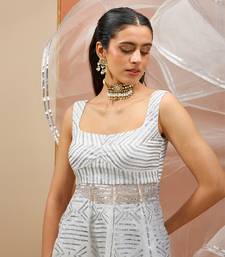 White peplum with silver gota set
