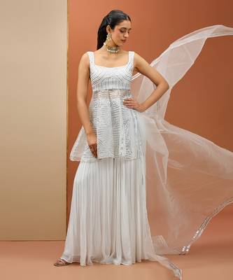 White peplum with silver gota set 1
