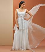 White peplum with silver gota set