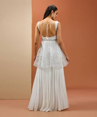 White peplum with silver gota set 3