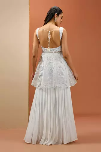 White peplum with silver gota set