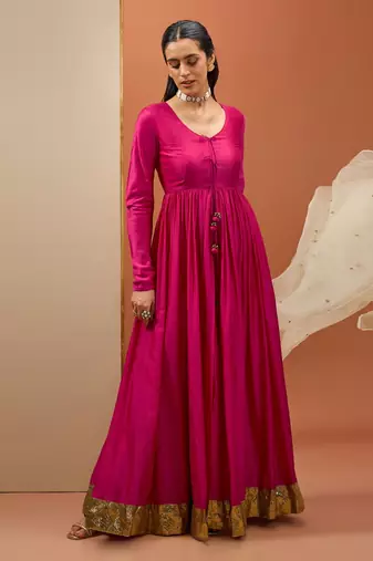 Hot pink lampi anarkali set