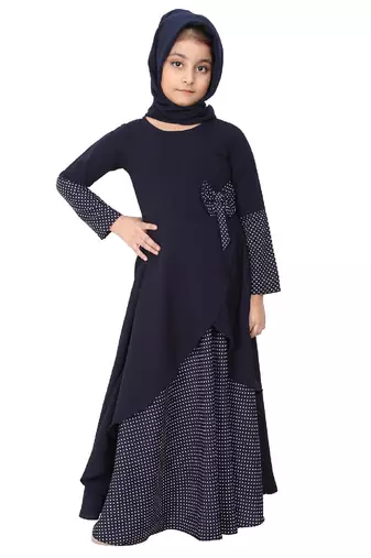 Asymmetrical dress for kids- navy blue