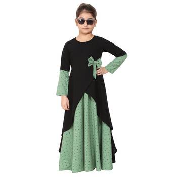 Asymmetrical dress for kids- green-black 2