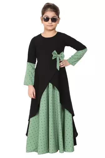 Asymmetrical dress for kids- green-black