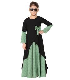 Asymmetrical dress for kids- green-black