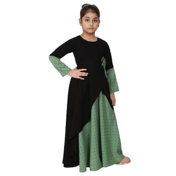 Asymmetrical dress for kids- green-black 3