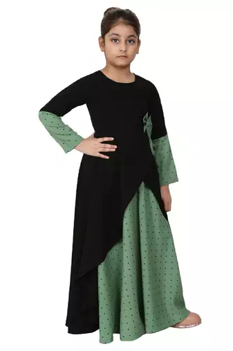 Asymmetrical dress for kids- green-black