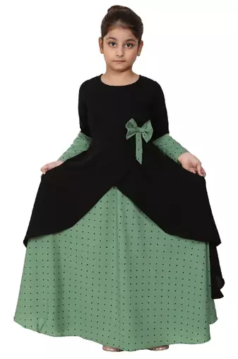 Asymmetrical dress for kids- green-black