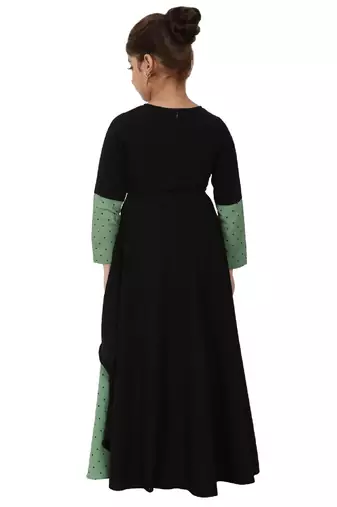 Asymmetrical dress for kids- green-black