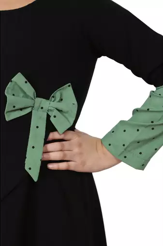 Asymmetrical dress for kids- green-black