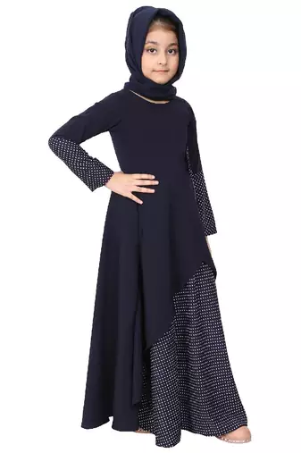 Asymmetrical dress for kids- navy blue