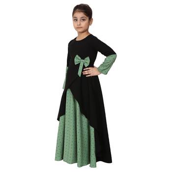 Asymmetrical dress for kids- green-black 1