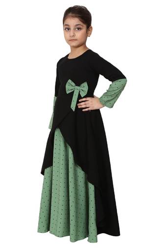 Asymmetrical dress for kids- green-black