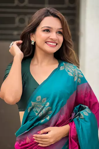 Pink soft silk floral border contrast zari woven saree